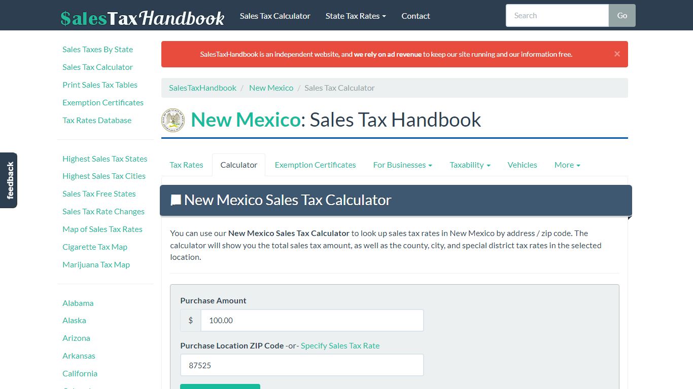 New Mexico Sales Tax Calculator