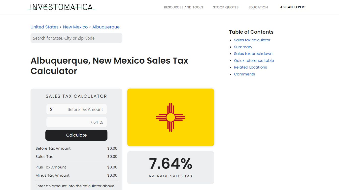 Albuquerque, New Mexico Sales Tax Calculator (2022)