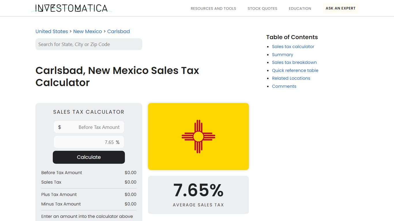 Carlsbad, New Mexico Sales Tax Calculator (2022) - Investomatica